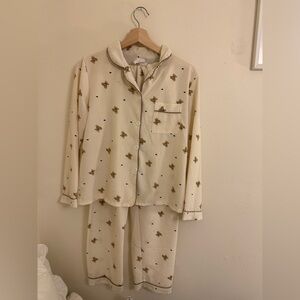 Kids Cream Teddy Print Pajama Set